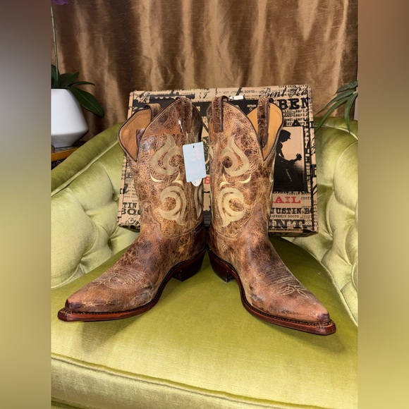 New Mens Primo Distressed Justin BR103 Bent Rail Cowboy Boots Snip Toe Size 12 D - Picture 4 of 11